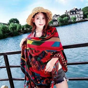 Women's Ethnic Style Shawl Sun Protection Twill Cotton Tassel Scarf