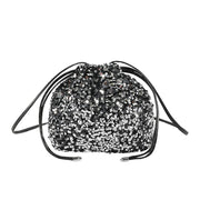 Crossbody Drawstring Pleated Design Soft Color Sequin Bag