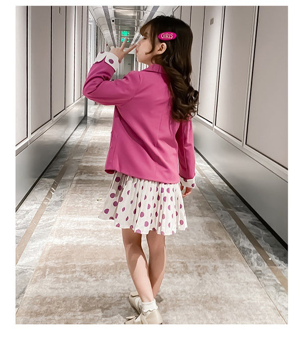 New Children's Clothing Girls Baby Clothes Girls Casual Blazer Solid Color Dot Dress Cloth Set Suit