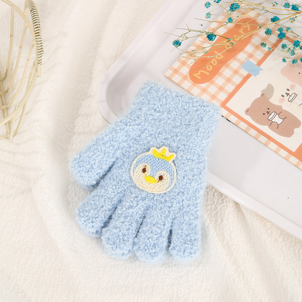 Children's Gloves Autumn And Winter New Warm Cold-proof Fleece Cute Cartoon Bear Five Fingers