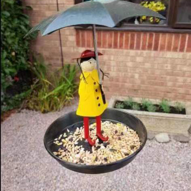 Umbrella Little Girl Bird Feeder Outdoors