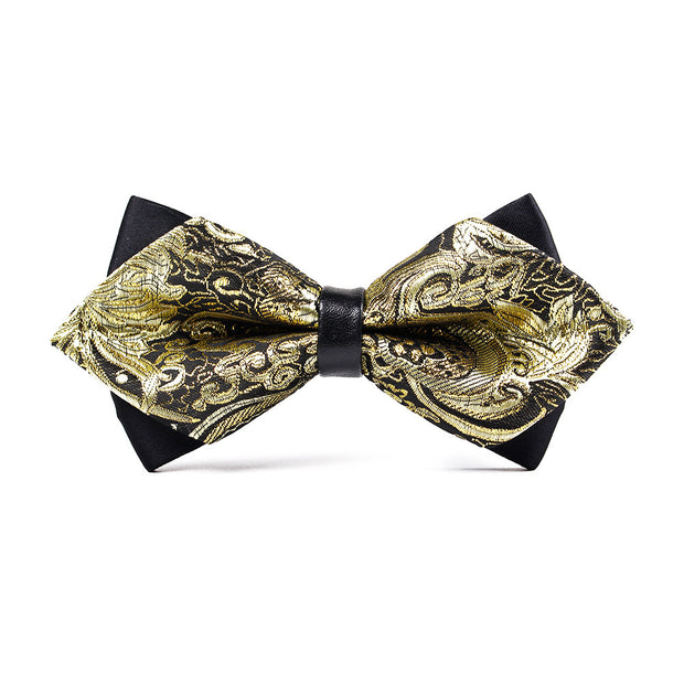 Men's Polyester Pointed Bow Tie Gold Bright Silk Flash