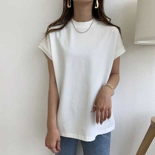 Summer Round Neck Ins White Sleeveless T-shirt Women's Loose