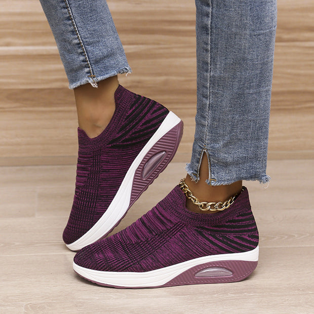 New Stripe Design Mesh Shoes Fashion Slip On Air Cushion Shoes Breathable Round-toe Flats Women