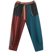 Personality Contrast Color Stitching Denim Trousers For Women