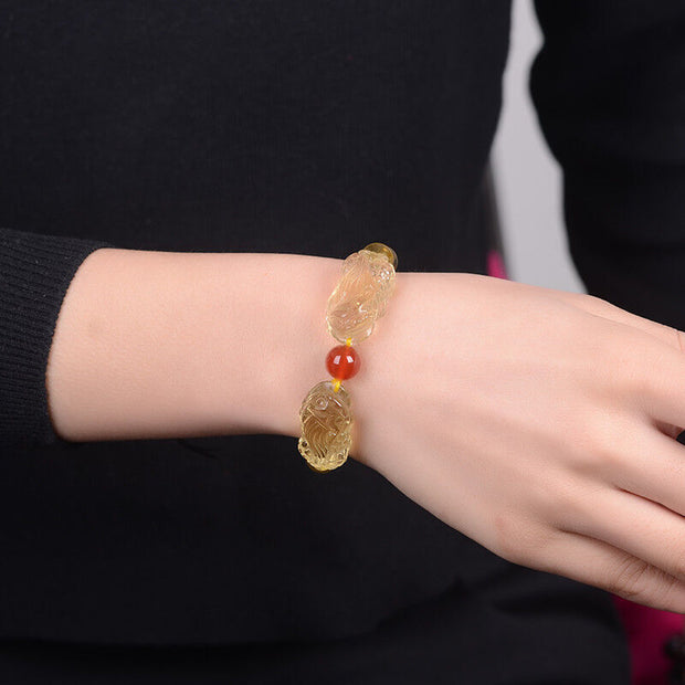 Natural Citrine Double Pixiu Bracelet