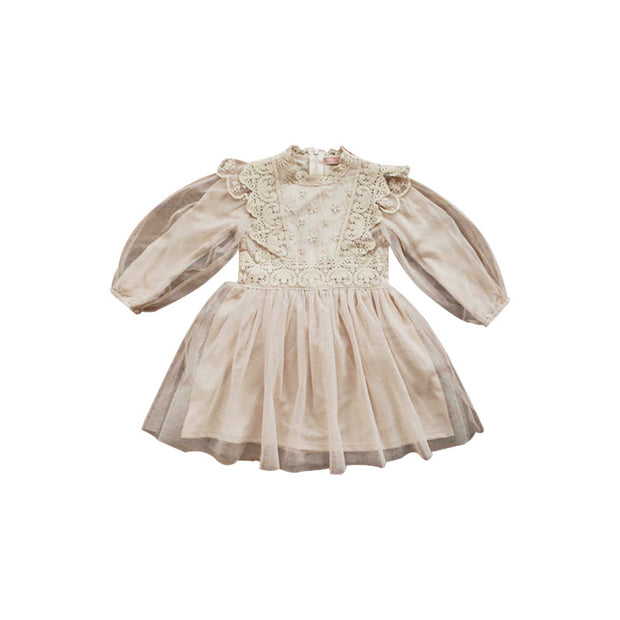 French Lantern Sleeve Tulle Dress For Children Girls