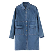 Fashionable Versatile Slimming Denim Shirt Dress Korean Style Elegant Hong Kong Style Vintage Single-breasted Coat