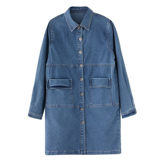 Fashionable Versatile Slimming Denim Shirt Dress Korean Style Elegant Hong Kong Style Vintage Single-breasted Coat