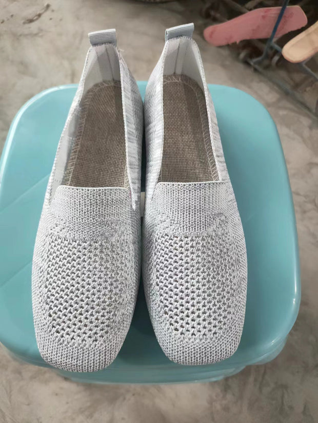 Square Toe Flat Bottom Flying Woven Pumps Female Slip-on Casual Shoes