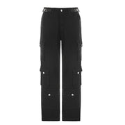 Flanging Waist Head Design Black Casual Working Pants