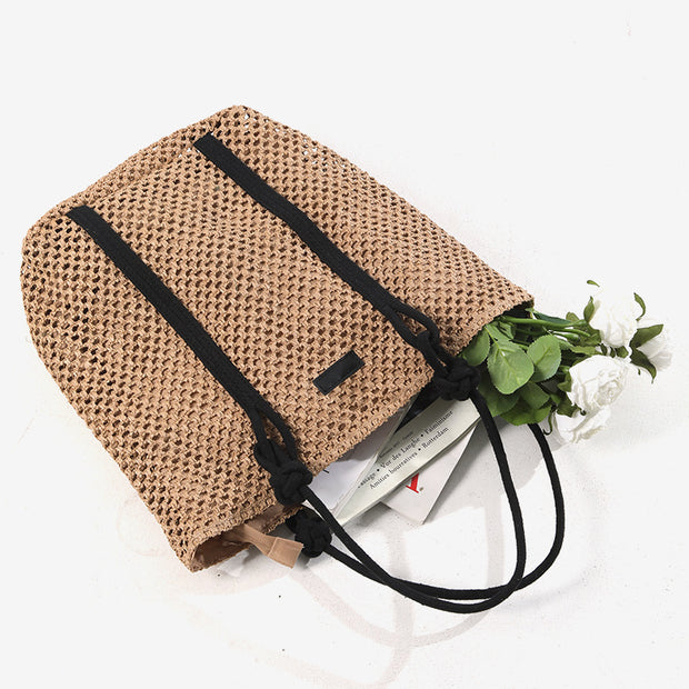 Simple Large Capacity One Shoulder Hollow Out Woven Bag