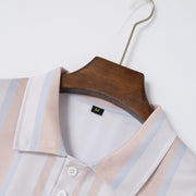 Men's Button Polo Shirt Striped Printed Short Sleeve