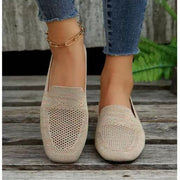 Square Toe Flat Bottom Flying Woven Pumps Female Slip-on Casual Shoes