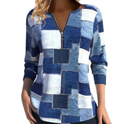 Women's Zipper Long Sleeve Geometric Top