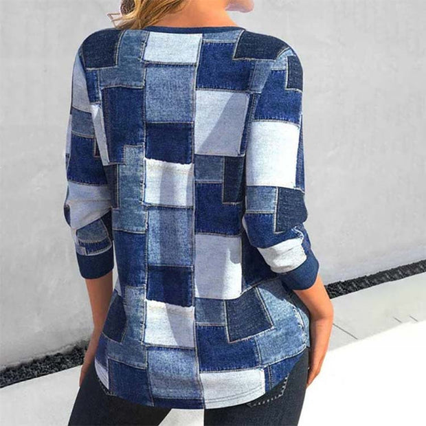 Women's Zipper Long Sleeve Geometric Top