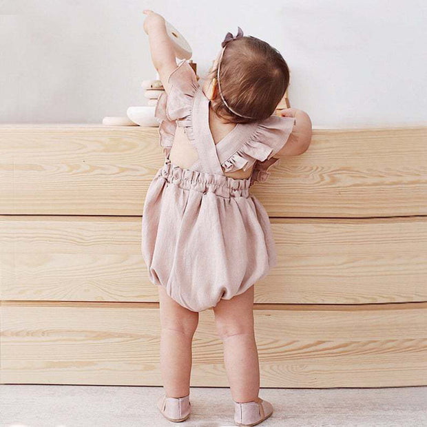 Baby Summer Flounced Sleeve Suspender Romper