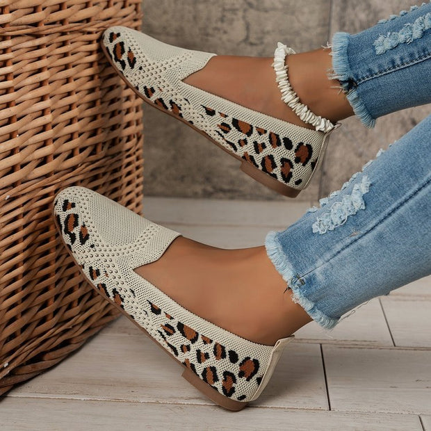 Square Toe Flat Bottom Flying Woven Pumps Female Slip-on Casual Shoes