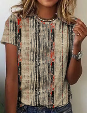 Round Neck Printed Short Sleeve T-shirt Top