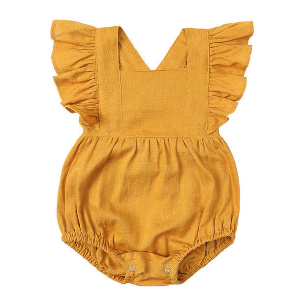 Baby Summer Flounced Sleeve Suspender Romper