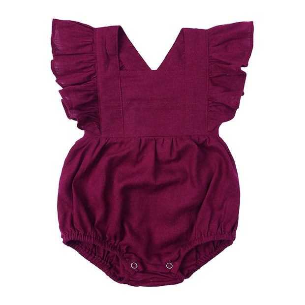 Baby Summer Flounced Sleeve Suspender Romper