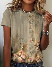 Round Neck Printed Short Sleeve T-shirt Top