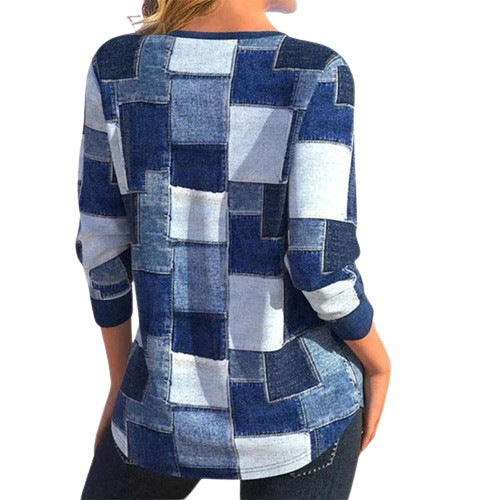 Women's Zipper Long Sleeve Geometric Top