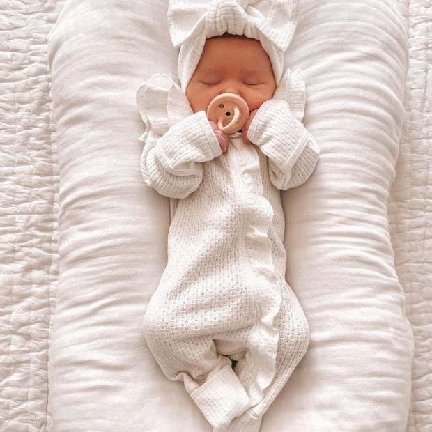 Girl Infant Bodysuit Long-sleeved Knitted Stretch Waffle Jumpsuit