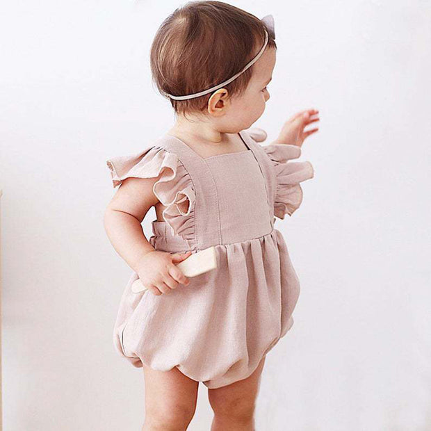 Baby Summer Flounced Sleeve Suspender Romper