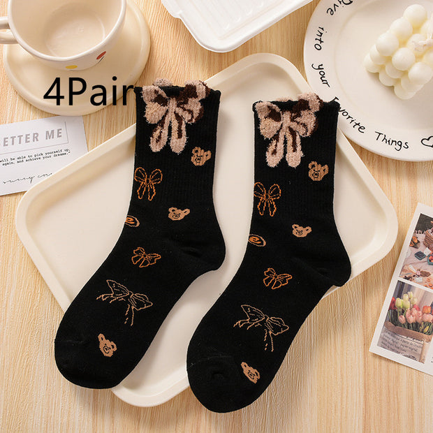 Women's Fashionable Hundred Feather Yarn Bear Mid Calf Socks