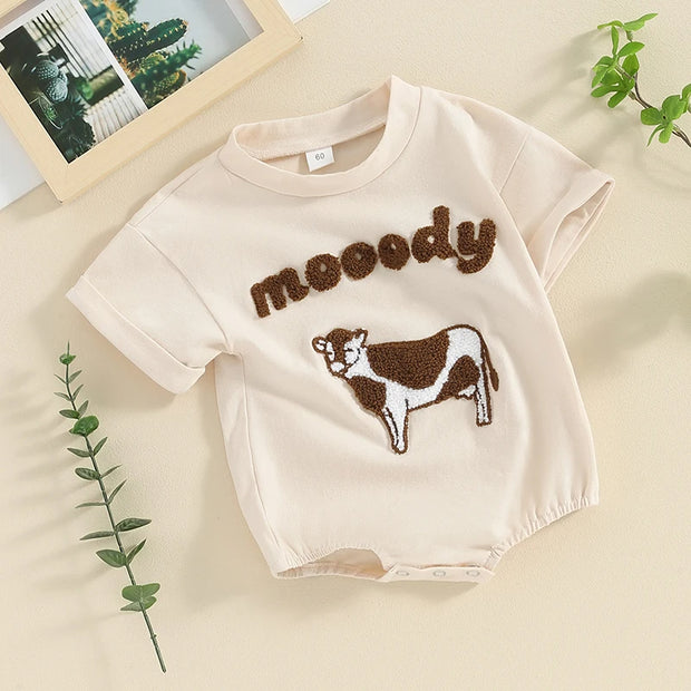 Children's Cow Element Embroidered Romper