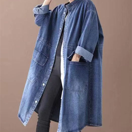 Fashionable Versatile Slimming Denim Shirt Dress Korean Style Elegant Hong Kong Style Vintage Single-breasted Coat