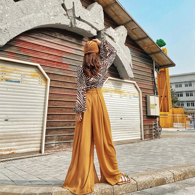 Split Travel High Waisted Wide Leg Pants