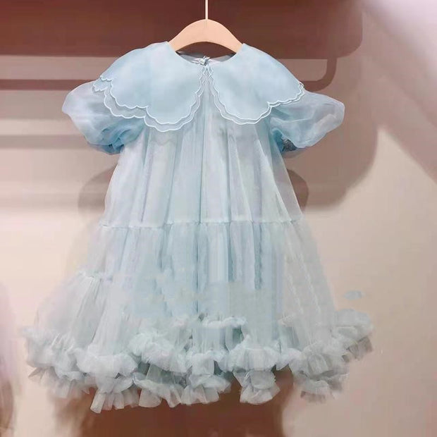 High-quality Children's Western-style Puff Sleeve Blue Skirt