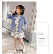 New Children's Clothing Girls Baby Clothes Girls Casual Blazer Solid Color Dot Dress Cloth Set Suit