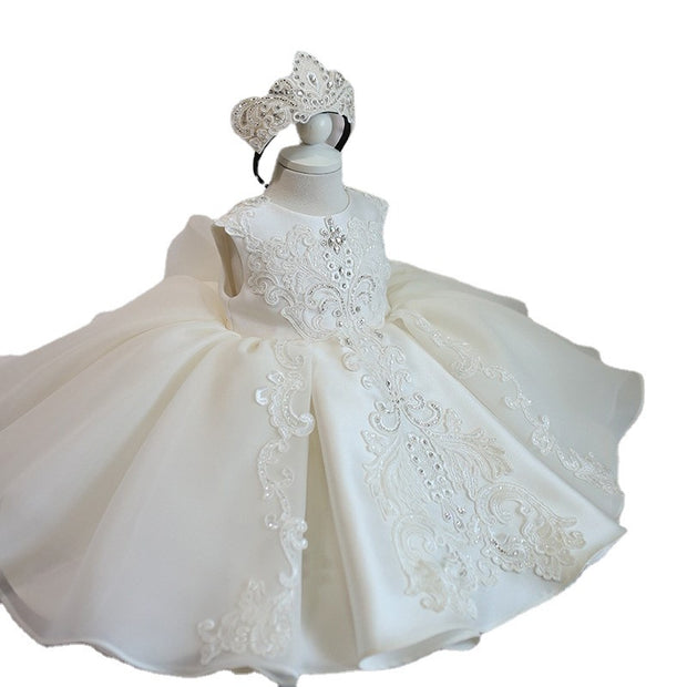 White Flower Girl Wedding Pompadour Dress