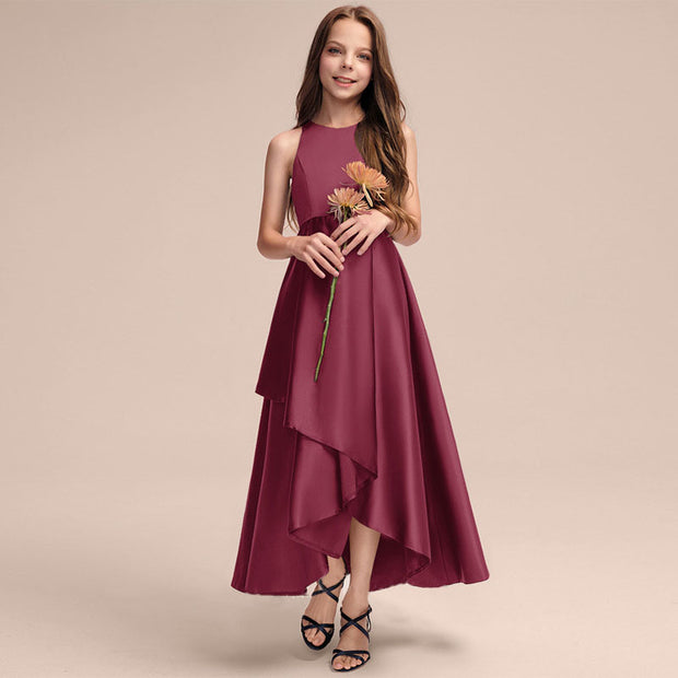 Girls' Fashionable Simple Solid Color Performance Dress