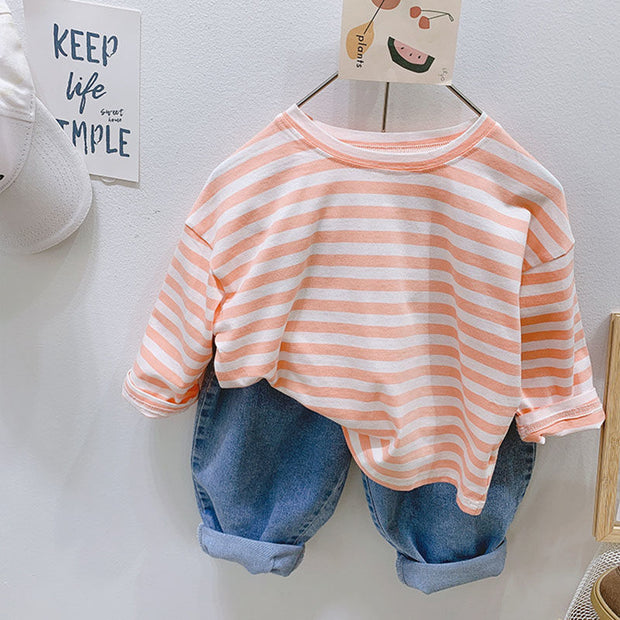 Temperament Striped Bottoming Shirt Tops For Boys And Girls