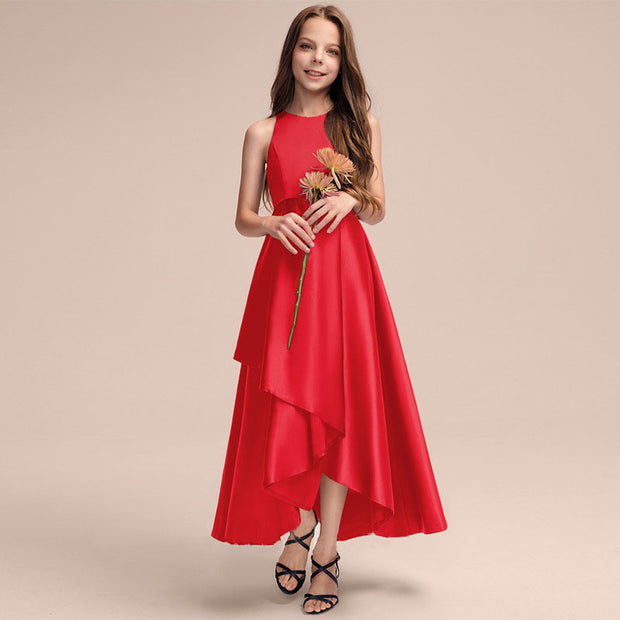 Girls' Fashionable Simple Solid Color Performance Dress