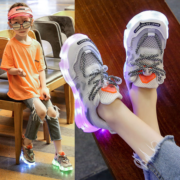 USB Charging Glowing Girls Sneakers Children Casual Shoes