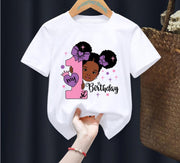 Princess Birthday Digital Printing Girl's T-shirts Children's Short Sleeve