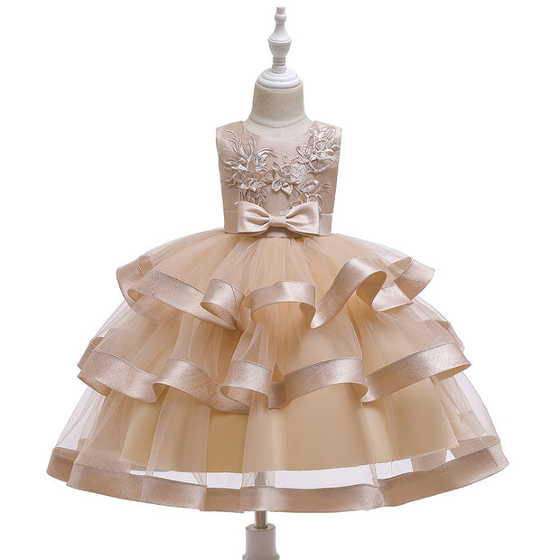 Girls Sleeveless Princess Cake Mesh Dress