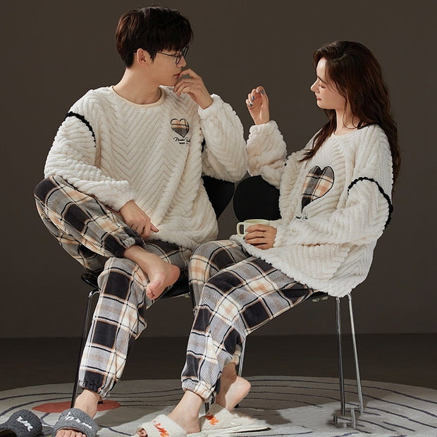 Couple Coral Fleece Thermal Pajamas Women's Long Sleeve Suit