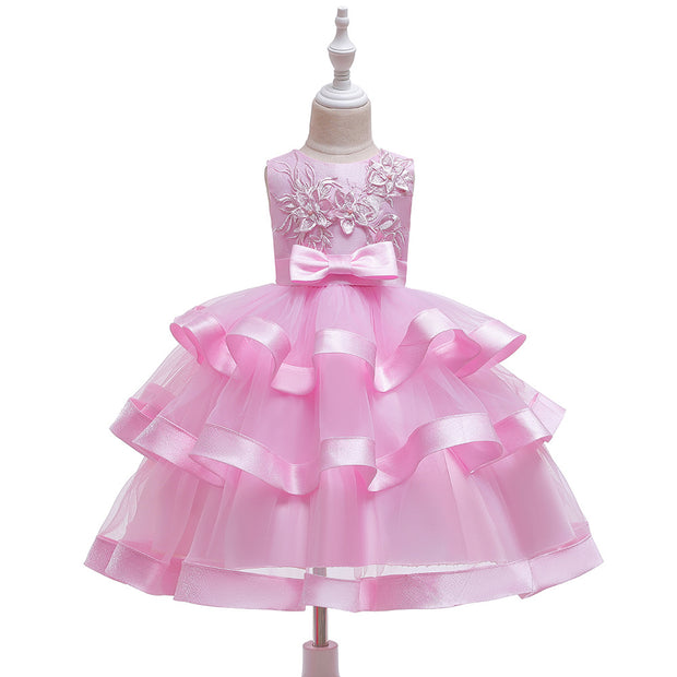 Girls Sleeveless Princess Cake Mesh Dress