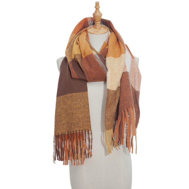 Plaid Scarf Thickened Fringe Bib Rainbow Scarf Shawl