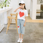 Girls White T-shirt Ripped Jeans Kids two-piece