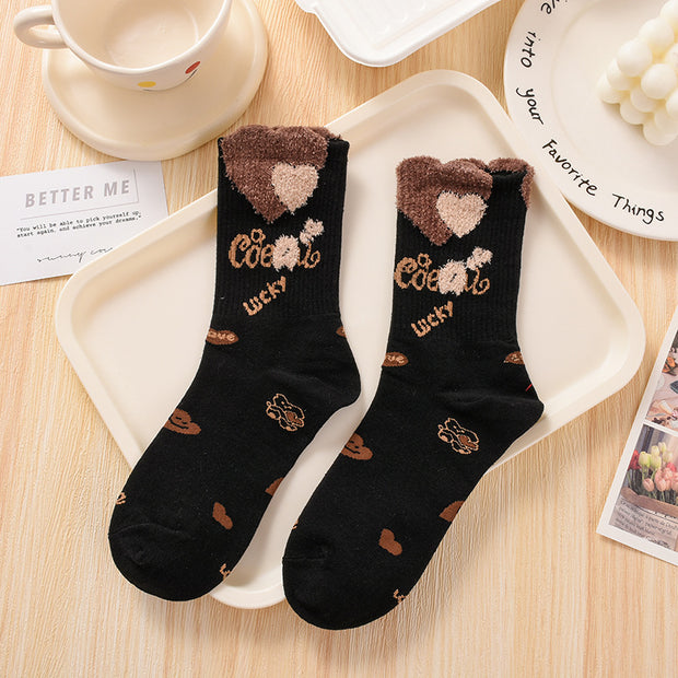 Women's Fashionable Hundred Feather Yarn Bear Mid Calf Socks