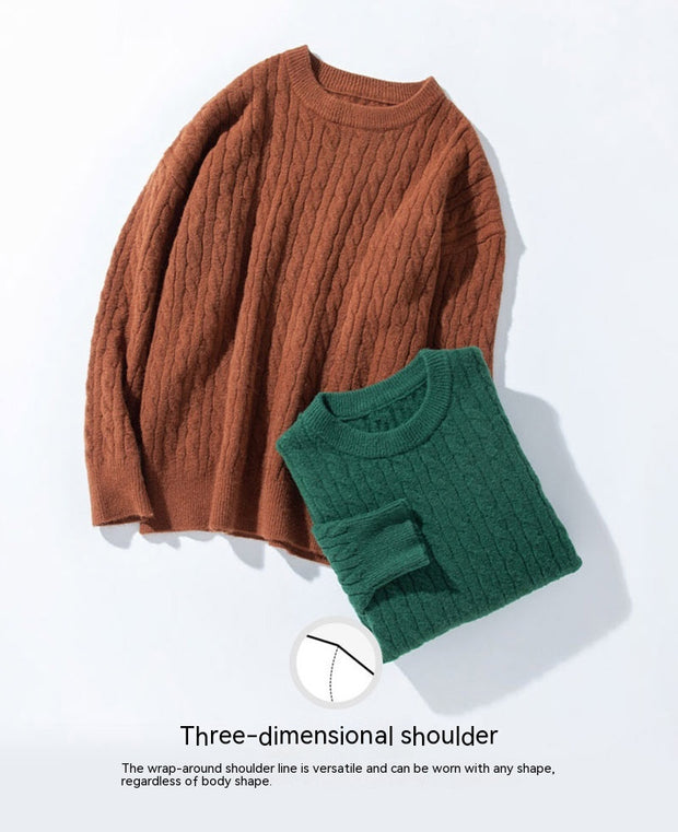 Vintage Twist Shape Round Neck Thickened Sweater