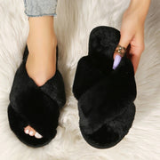 Women's Autumn And Winter Flat Home Indoor Floor Wool Plush Cotton Slippers