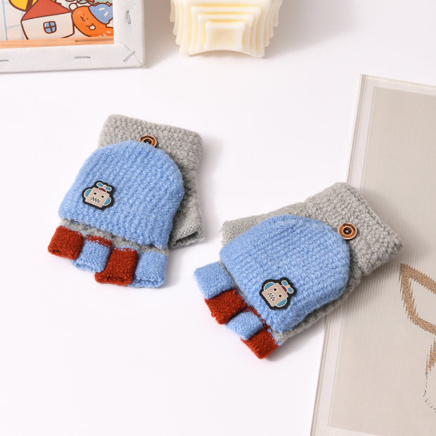 Children's Clamshell Half-finger Warm And Cute Knitted Gloves